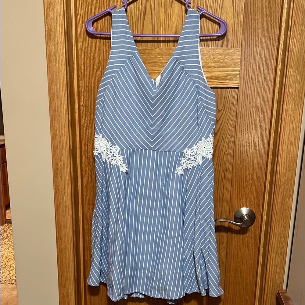 Blue Striped Dress with Lace Accents